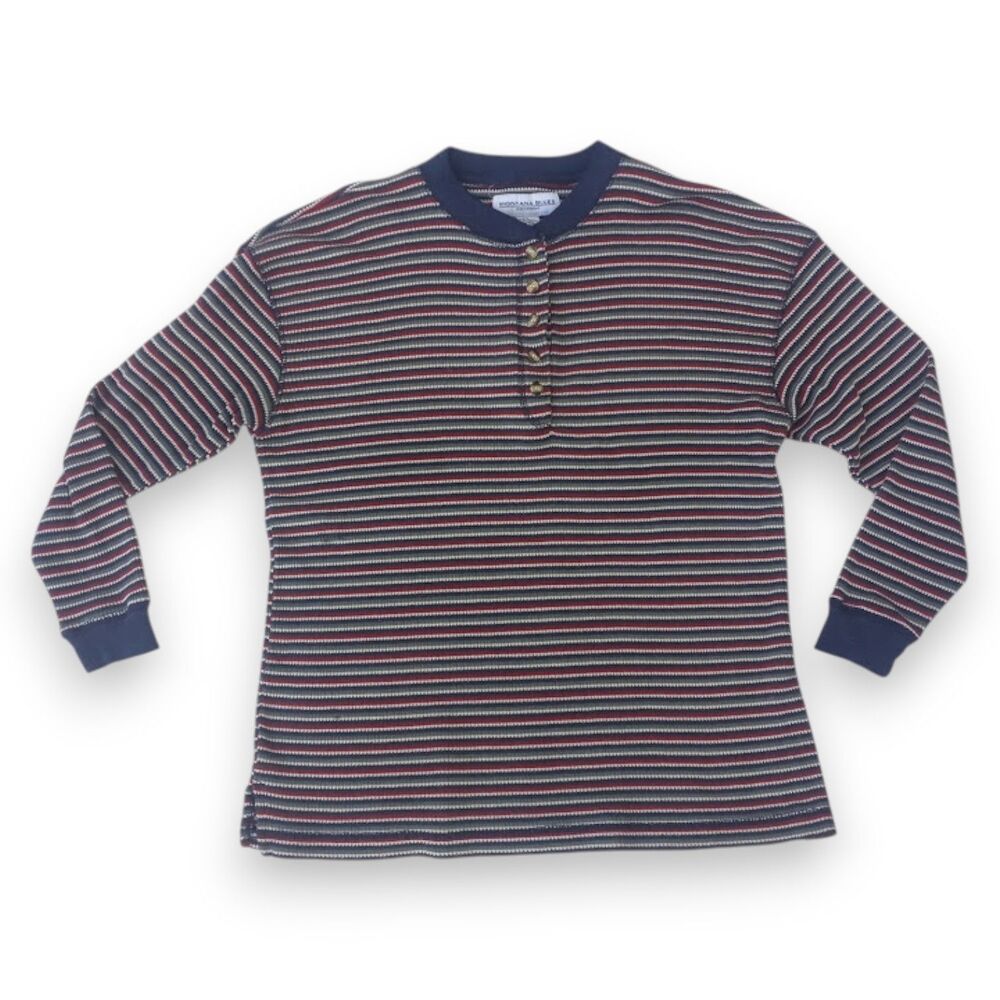 Vintage Montana Blues Striped Thermal Henley Top-Small-Y2K-Waffle Knit-Casual